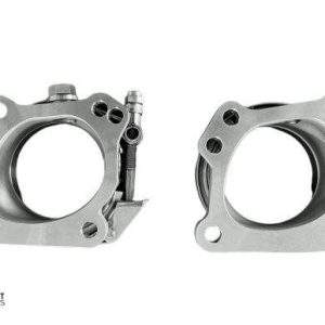 Hosenrohr V-Band Set 76mm mit Schellen für K04 und K06 Lader Bestehend aus 2x V- Band Flansch aus Edelstahl; 2x V-Band Schelle; 2x V-Band Anschweißflansch und 2x Lambda-Verschlussstopfen